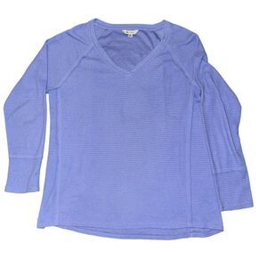 Wildfox Womens Haley Top Size M Blue Long Sleeve V-Neck Brushed Waffle-knit